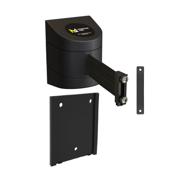 Montour Line Retr. Belt Barrier Black Removable Wall Mount, 13ft. Black Belt (M) WMX140-BK-BK-RM-M-130